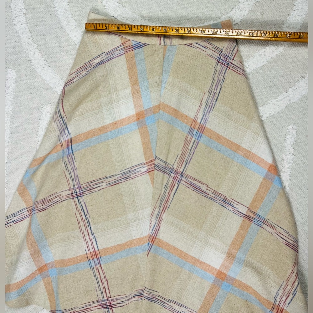 Vintage Union Made Pastel Wool A-Line Midi Skirt – Cream Blue Pink – Fits XS/S - Picture 7 of 10
